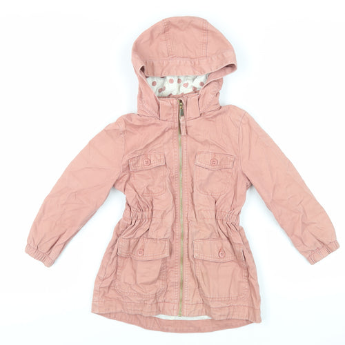 H&M Girls Pink Parka Coat Size 4-5 Years Zip - Hooded