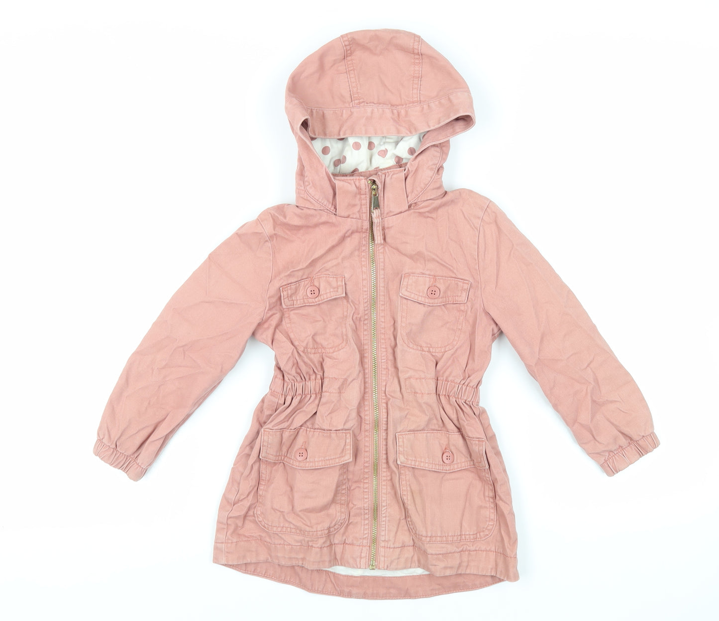H&M Girls Pink Parka Coat Size 4-5 Years Zip - Hooded