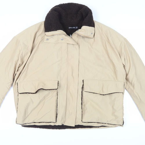 PRETTYLITTLETHING Womens Beige Jacket Size 12 Zip - Oversized