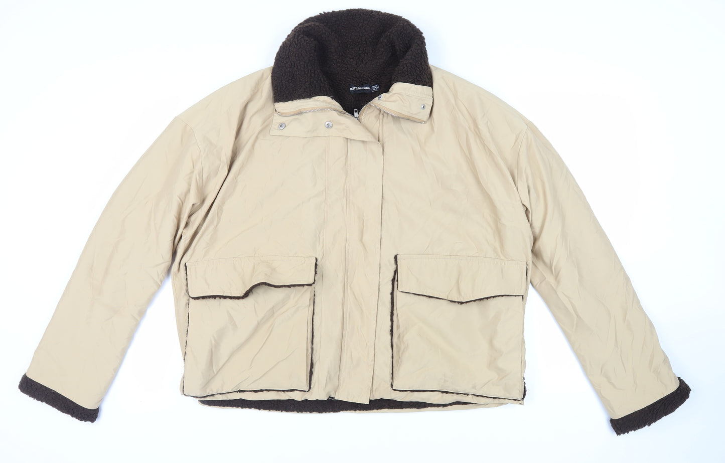 PRETTYLITTLETHING Womens Beige Jacket Size 12 Zip - Oversized