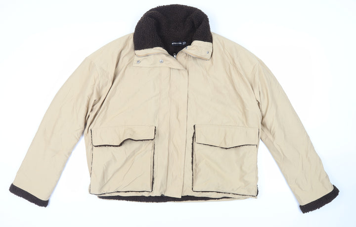 PRETTYLITTLETHING Womens Beige Jacket Size 12 Zip - Oversized