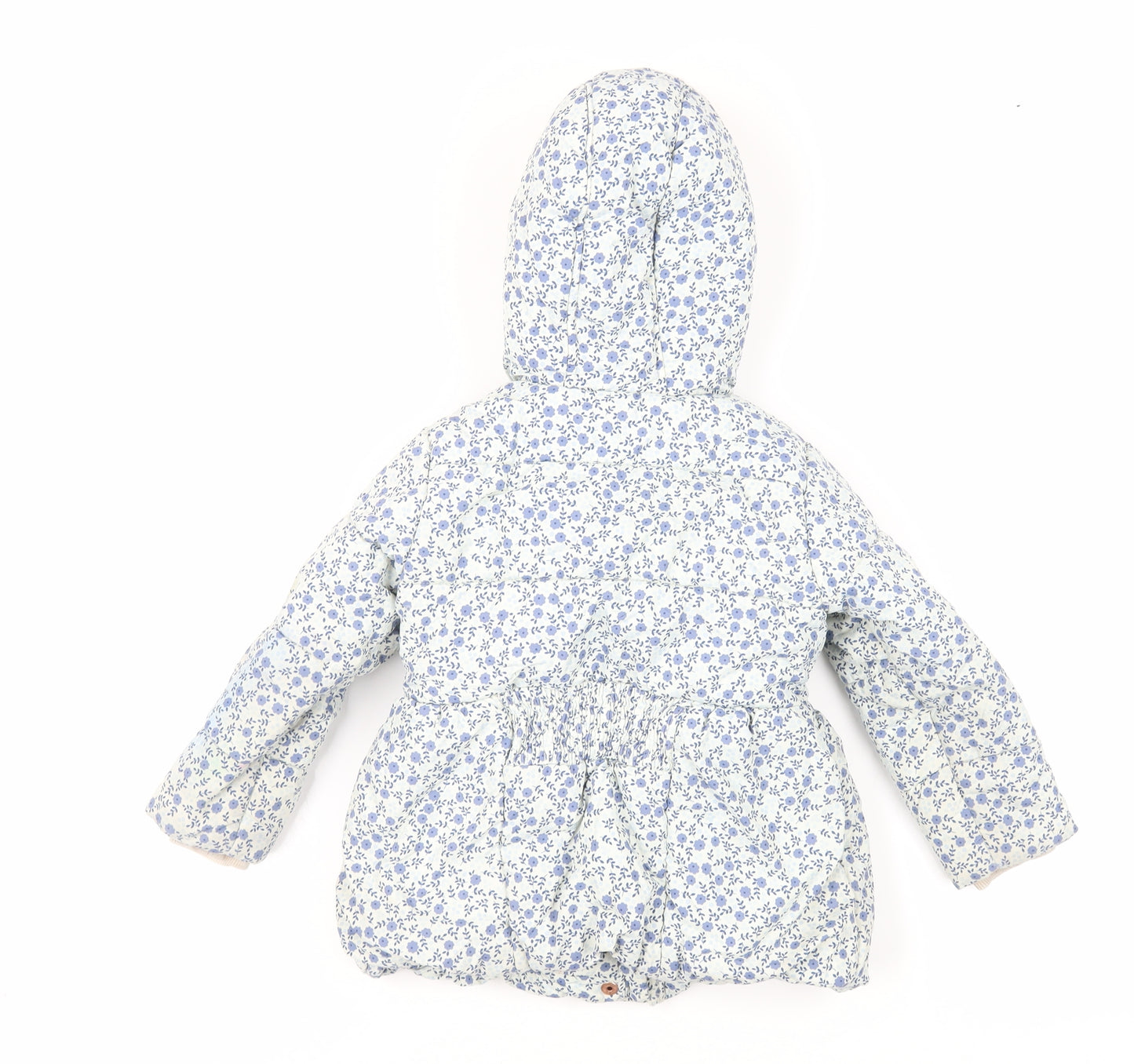 Mothercare Girls Blue Floral Basic Coat Coat Size 2-3 Years Zip - Hooded