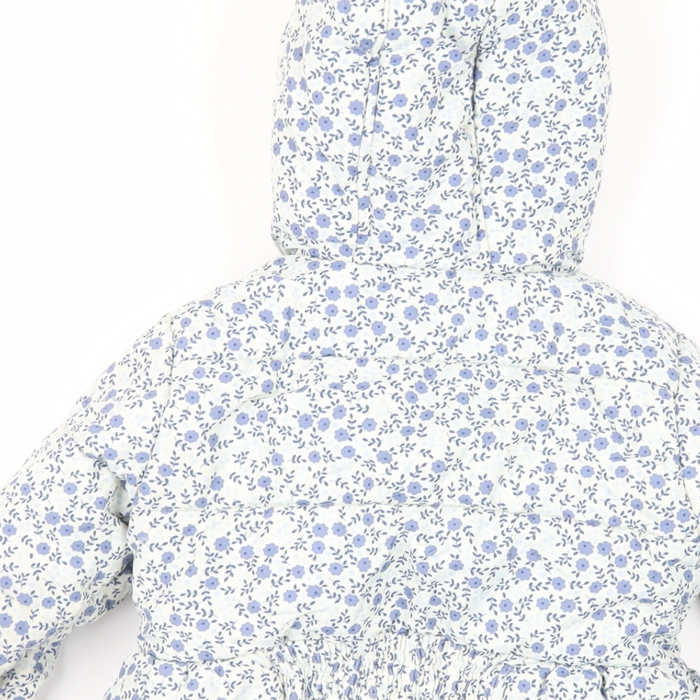 Mothercare Girls Blue Floral Basic Coat Coat Size 2-3 Years Zip - Hooded