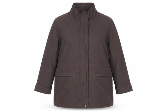 Front view of Debenhams women’s brown jacket, size UK 18, zip - zipped pockets
