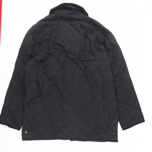 Barbour Mens Black Quilted Jacket Size L Snap - Logo
