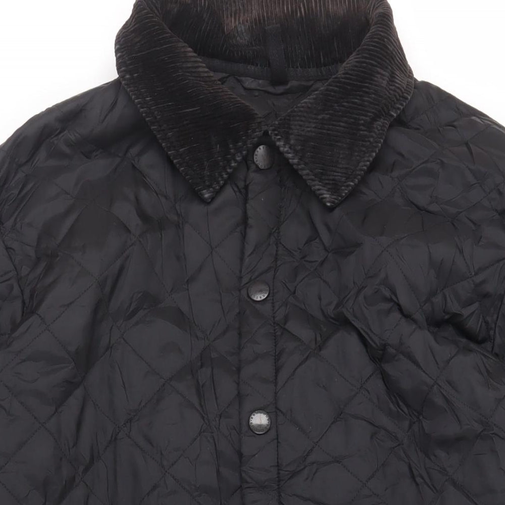 Barbour Mens Black Quilted Jacket Size L Snap - Logo