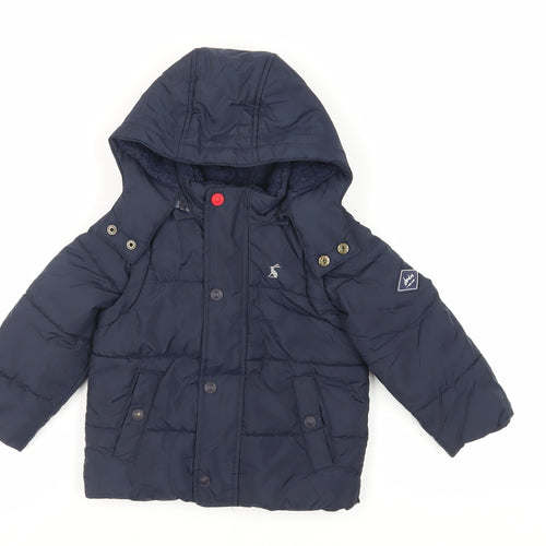 Joules Boys Blue Jacket Size 2 Years Zip - Hooded Logo