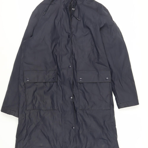 Marks and Spencer Womens Blue Rain Coat Coat Size 14 Zip - Hooded