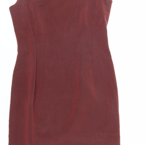 Precis Petite Womens Red Polyester Pencil Dress Size 8 Round Neck Zip - Lined