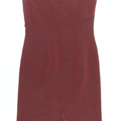 Precis Petite Womens Red Polyester Pencil Dress Size 8 Round Neck Zip - Lined