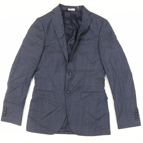 Marks and Spencer Mens Blue Plaid Polyester Jacket Suit Jacket Size 36 Regular
