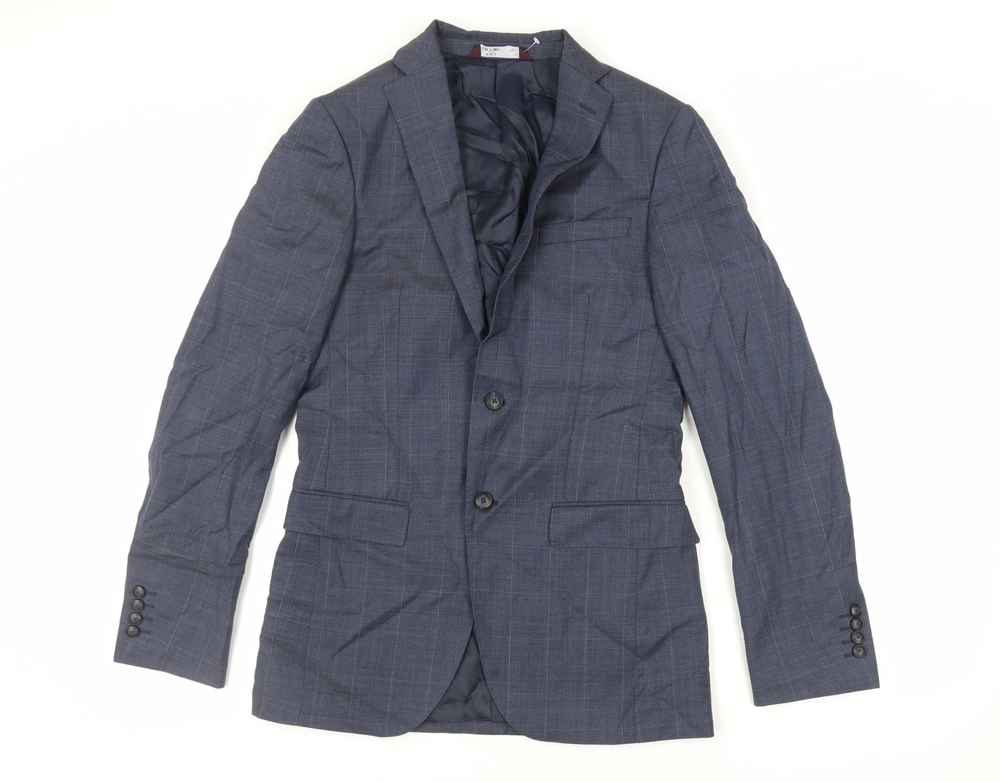 Marks and Spencer Mens Blue Plaid Polyester Jacket Suit Jacket Size 36 Regular