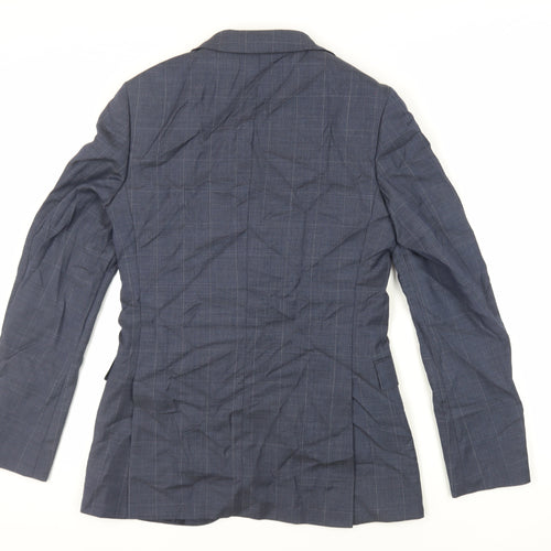 Marks and Spencer Mens Blue Plaid Polyester Jacket Suit Jacket Size 36 Regular