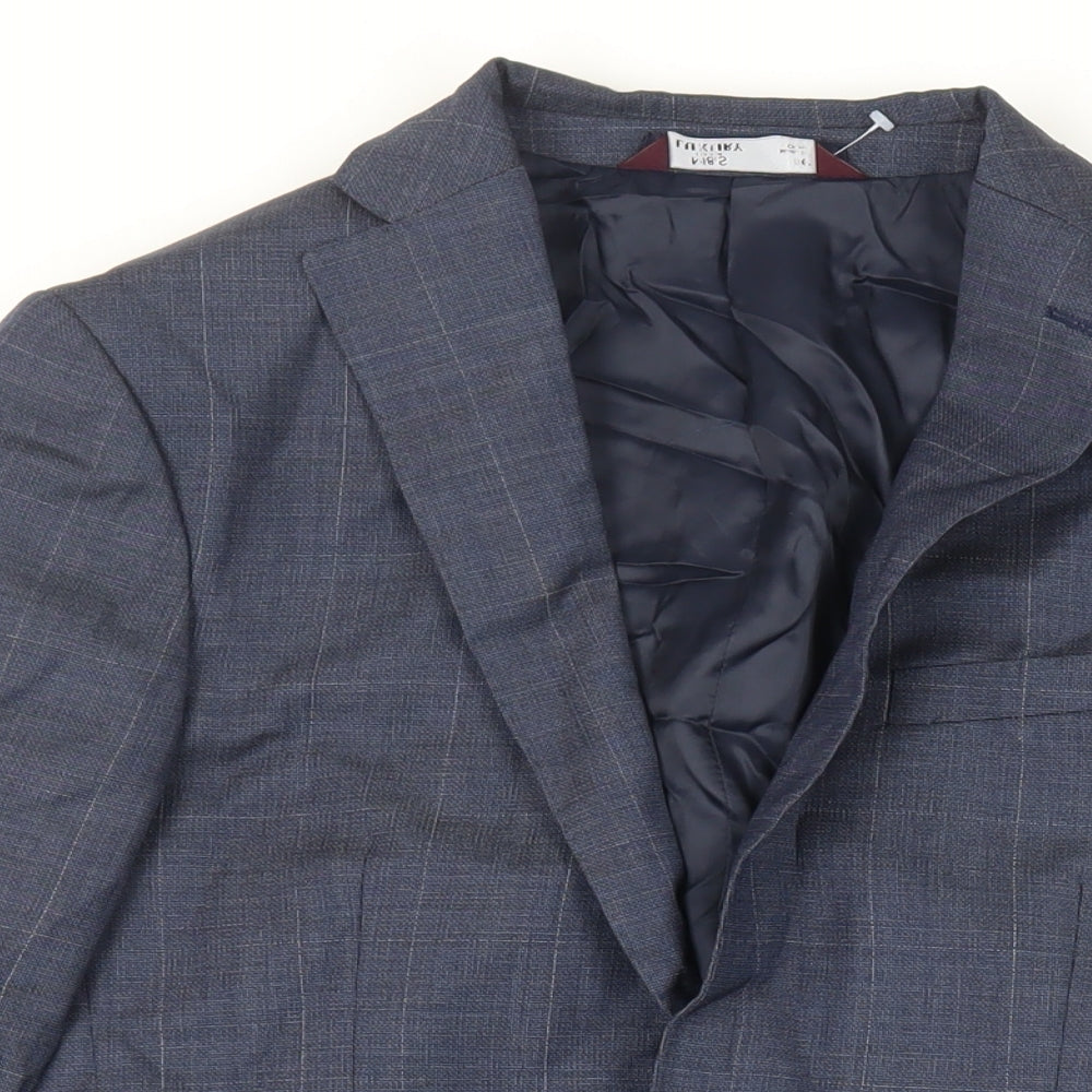 Marks and Spencer Mens Blue Plaid Polyester Jacket Suit Jacket Size 36 Regular
