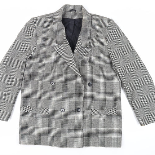 Littlewoods Womens Black Plaid Jacket Blazer Size 16 Button - Vintage
