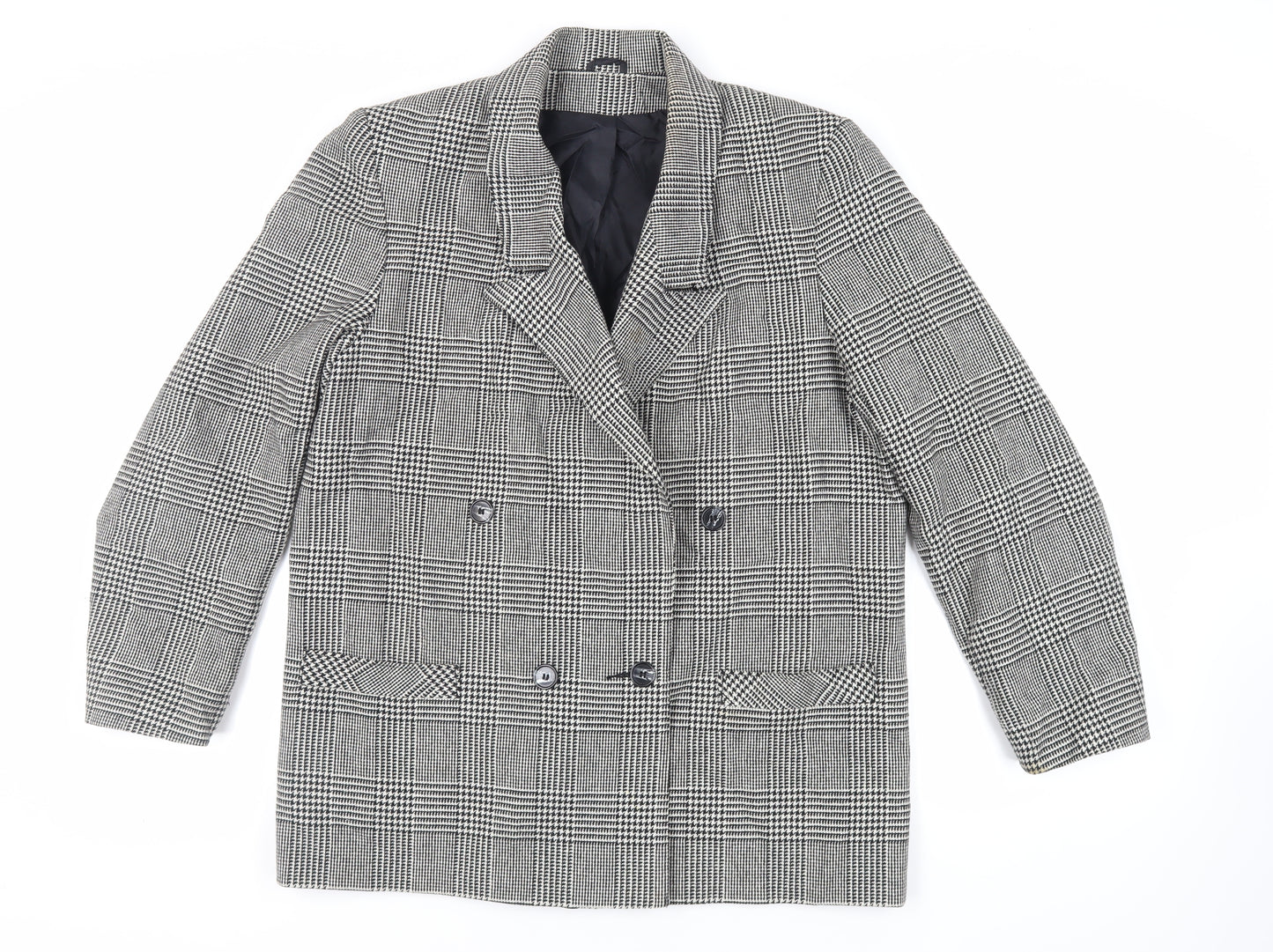 Littlewoods Womens Black Plaid Jacket Blazer Size 16 Button - Vintage