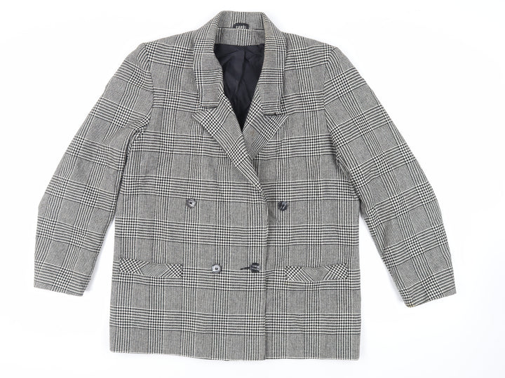 Littlewoods Womens Black Plaid Jacket Blazer Size 16 Button - Vintage
