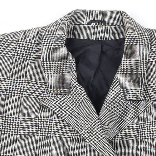 Littlewoods Womens Black Plaid Jacket Blazer Size 16 Button - Vintage