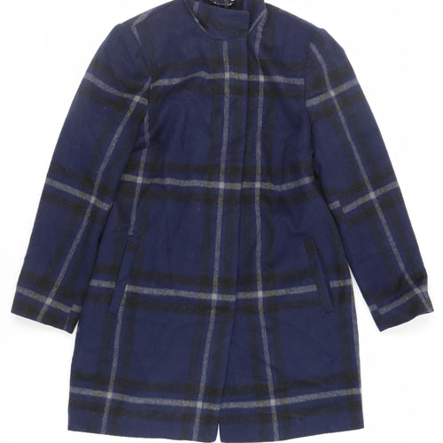Bonmarché Womens Blue Plaid Pea Coat Coat Size 12 Button