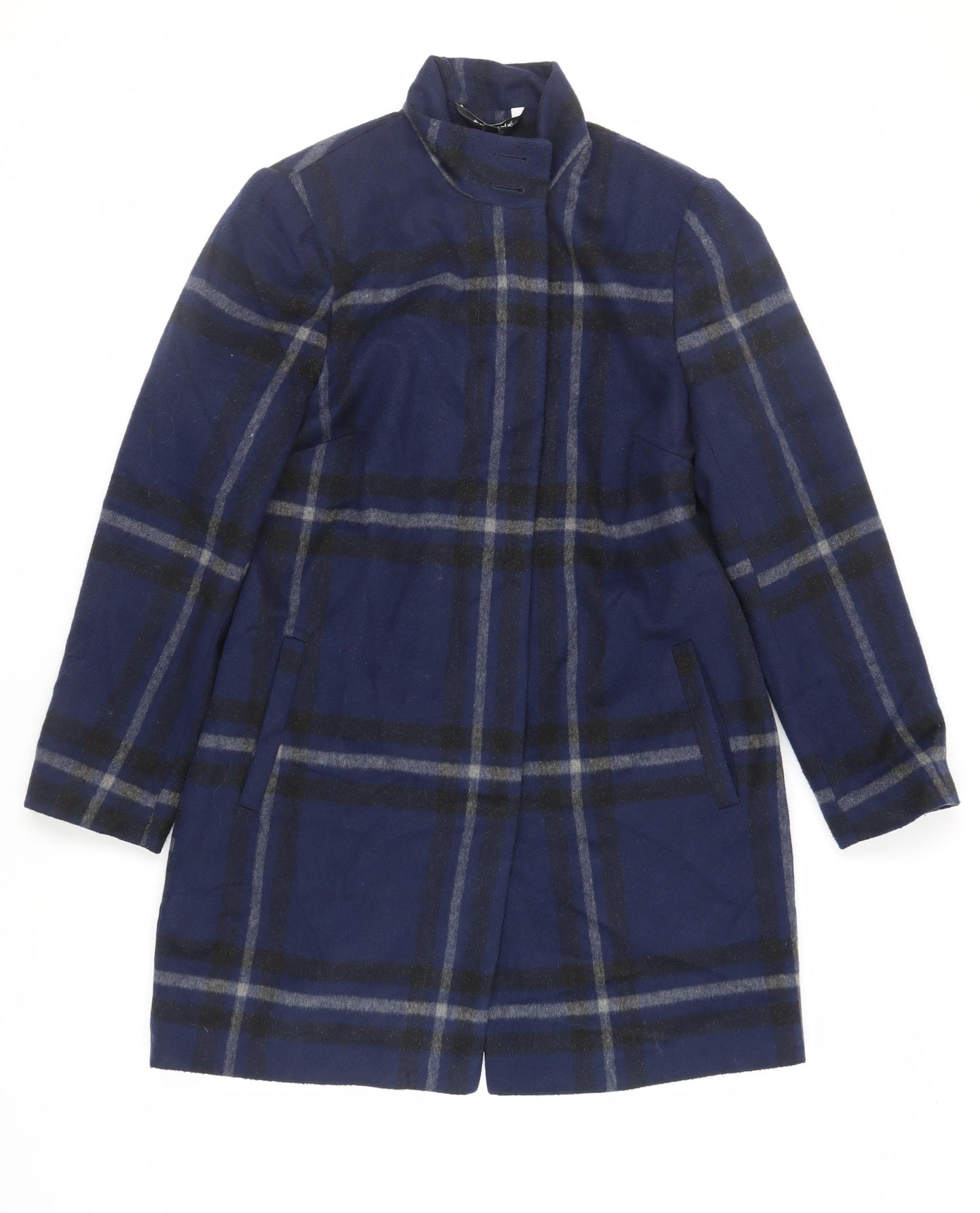 Bonmarché Womens Blue Plaid Pea Coat Coat Size 12 Button