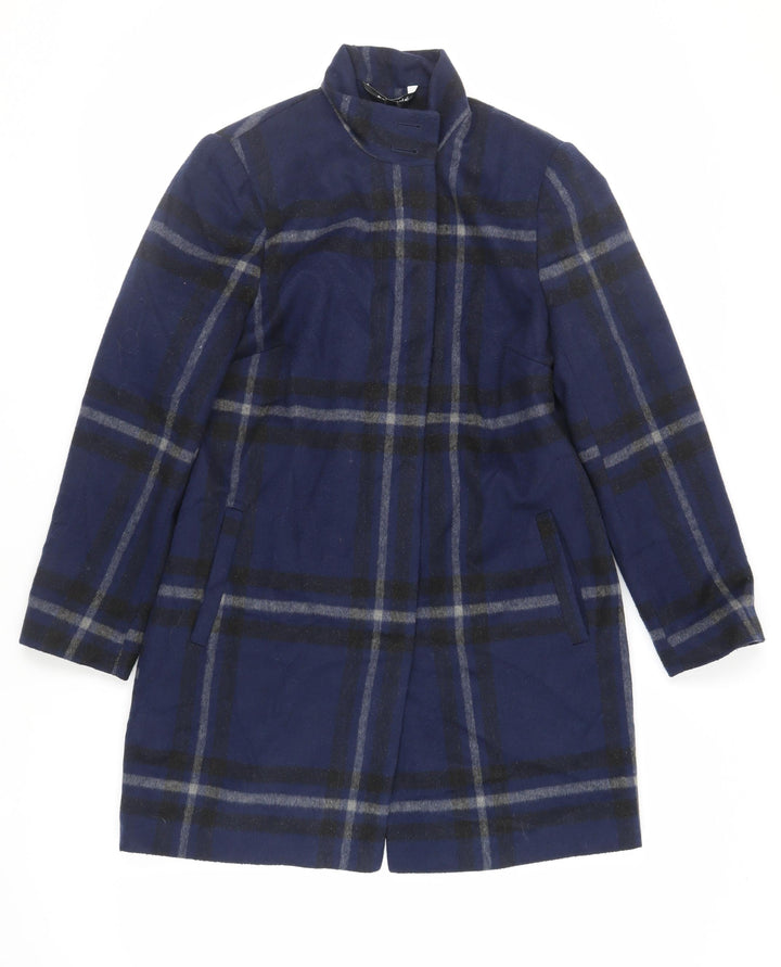 Bonmarché Womens Blue Plaid Pea Coat Coat Size 12 Button