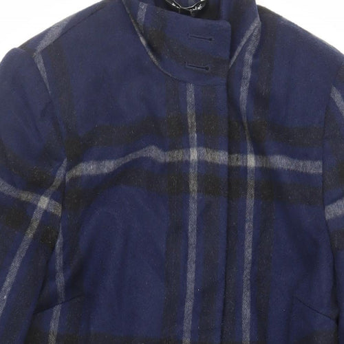 Bonmarché Womens Blue Plaid Pea Coat Coat Size 12 Button