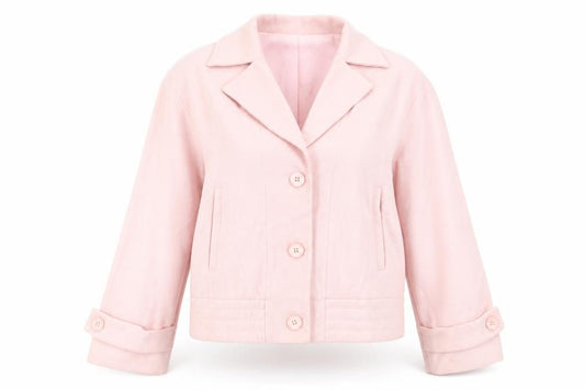 Front view of PRETTYLITTLETHING women’s pink jacket, size UK 10, button
