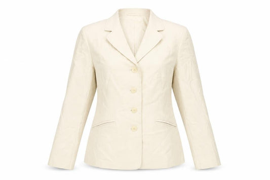 Front view of Precis Petite women’s beige jacket blazer, size UK 12, button