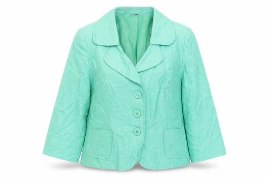 Front view of BHS women’s green jacket blazer, size UK 18, button