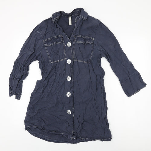 New Collection Womens Blue Lyocell Basic Button-Up Size M Collared