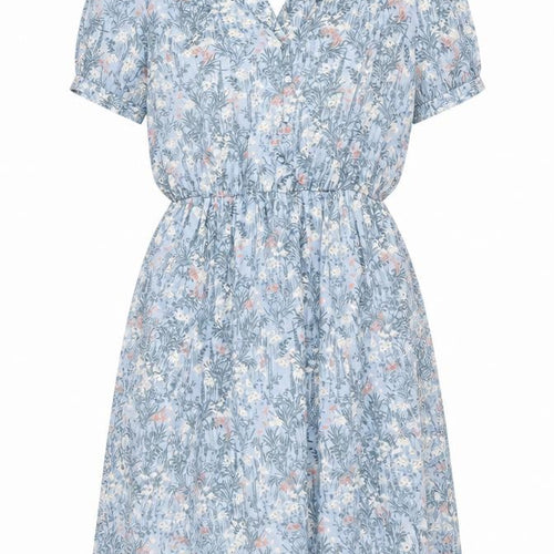 NEXT Womens Blue Floral Polyester Skater Dress Size 14 V-Neck Button