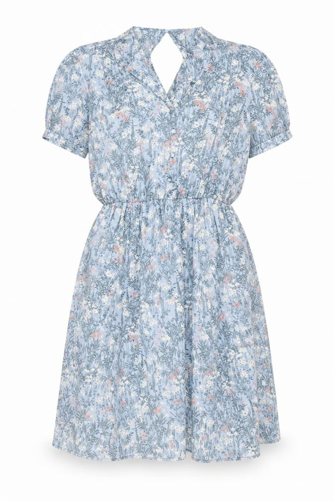 NEXT Womens Blue Floral Polyester Skater Dress Size 14 V-Neck Button