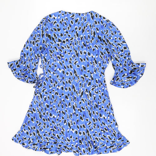 IVIVI Womens Blue Animal Print Polyester Wrap Dress Size M V-Neck Tie