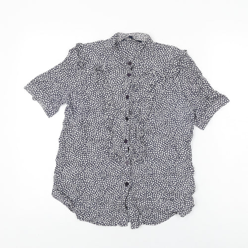 French Connection Womens Blue Floral Cotton Basic Button-Up Size 6 Round Neck