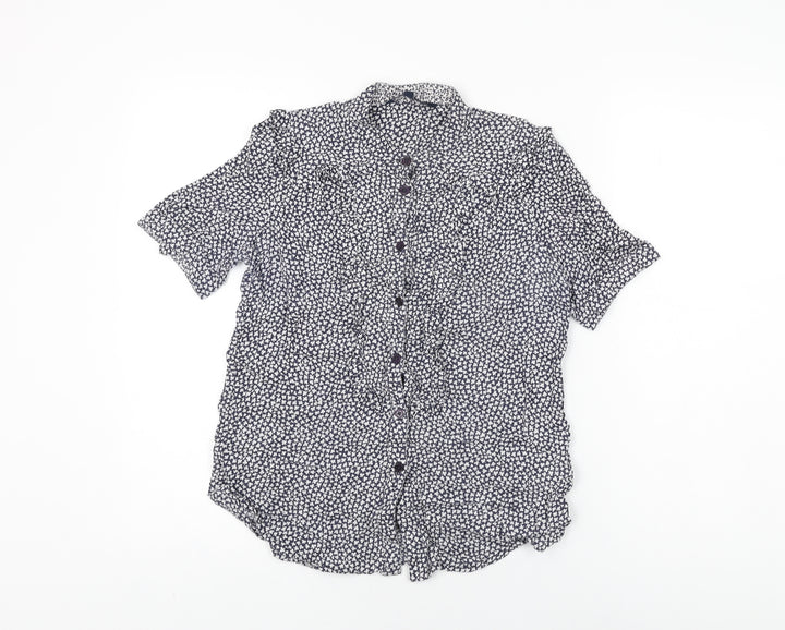 French Connection Womens Blue Floral Cotton Basic Button-Up Size 6 Round Neck
