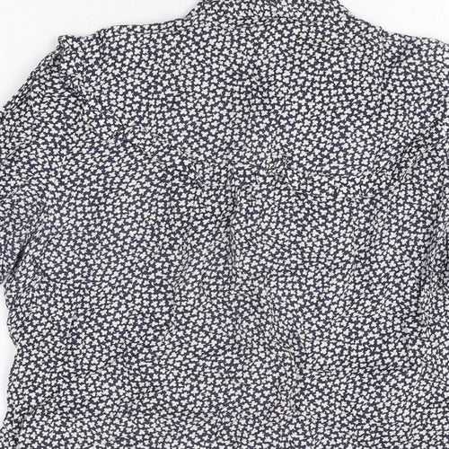 French Connection Womens Blue Floral Cotton Basic Button-Up Size 6 Round Neck