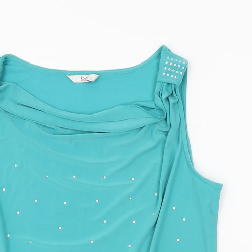 Klass Womens Blue Polyester Basic T-Shirt Size L Cowl Neck