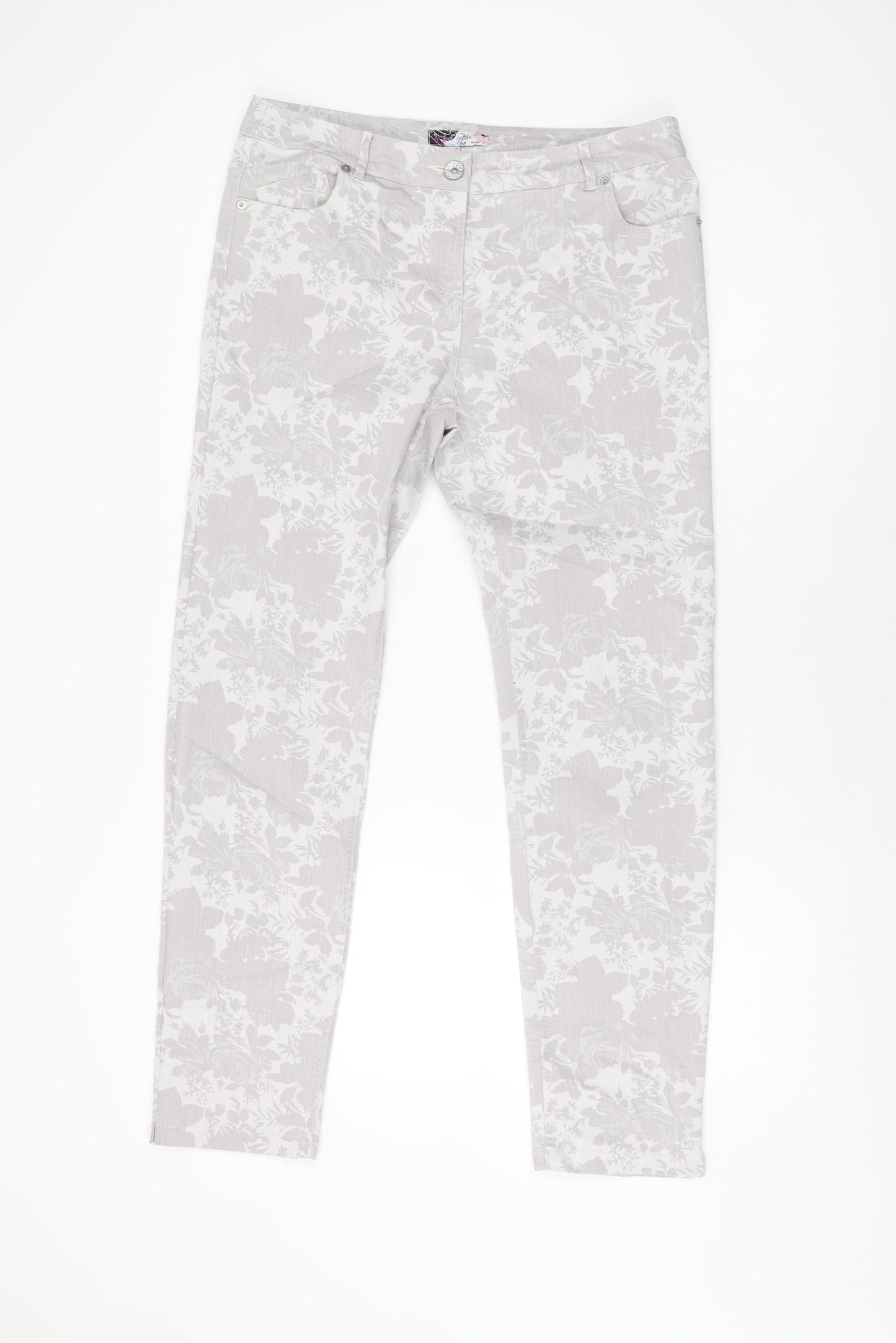 Miss You Womens Grey Floral Cotton Skinny Jeans Size 12 L30 in Regular Zip