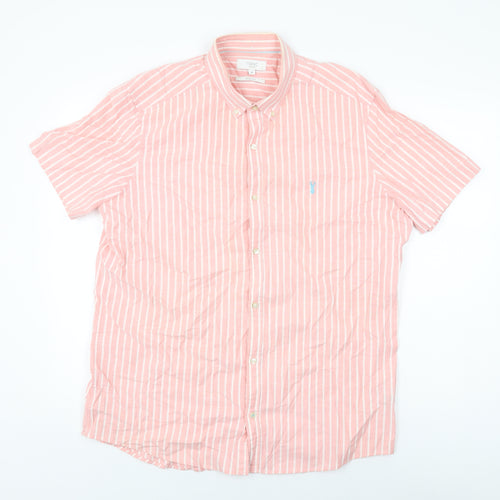 NEXT Mens Pink Striped Cotton Button-Up Size XL Collared Button