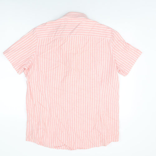 NEXT Mens Pink Striped Cotton Button-Up Size XL Collared Button