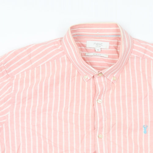 NEXT Mens Pink Striped Cotton Button-Up Size XL Collared Button