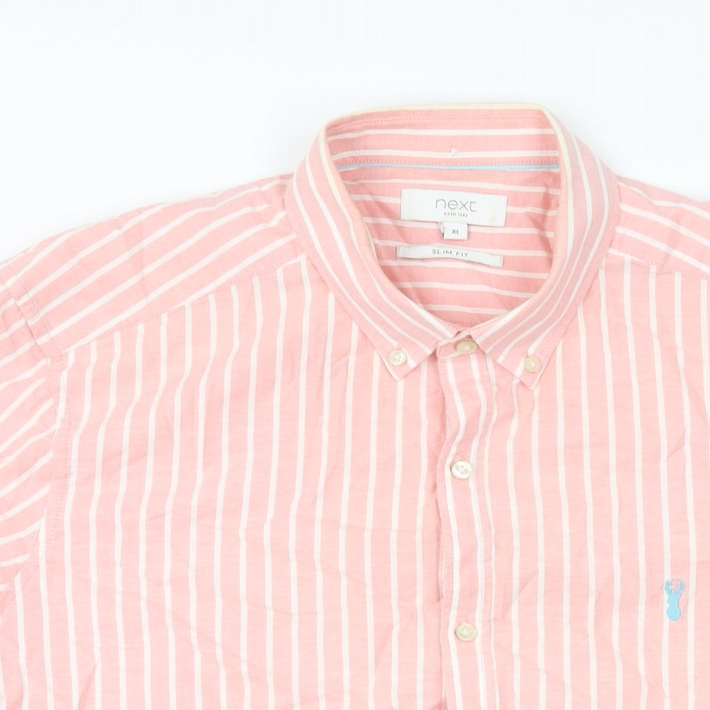 NEXT Mens Pink Striped Cotton Button-Up Size XL Collared Button