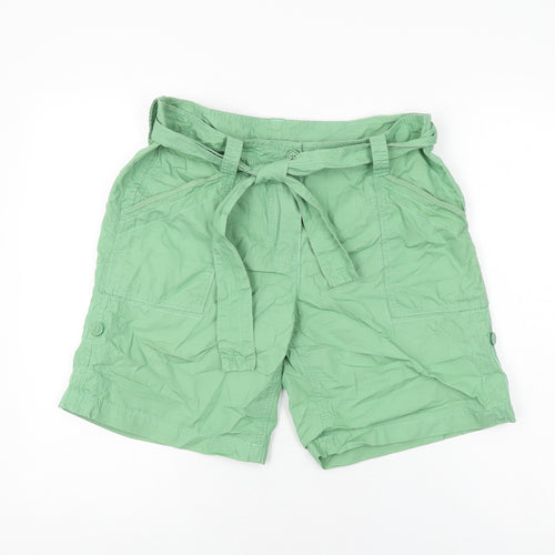 Marks and Spencer Womens Green Cotton Basic Shorts Size 12 L8.5 in Regular Zip