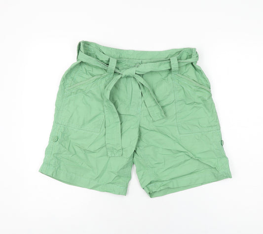 Marks and Spencer Womens Green Cotton Basic Shorts Size 12 L8.5 in Regular Zip