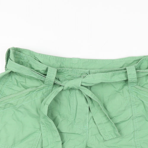 Marks and Spencer Womens Green Cotton Basic Shorts Size 12 L8.5 in Regular Zip