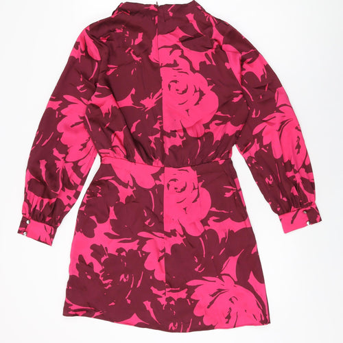 Zara Womens Pink Floral Polyester Mini Size S Round Neck Zip