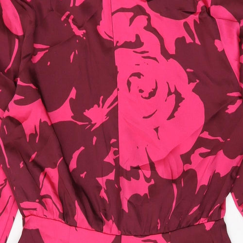 Zara Womens Pink Floral Polyester Mini Size S Round Neck Zip