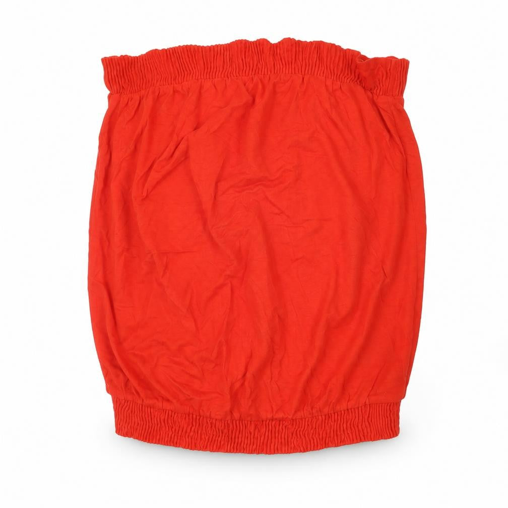 Front view of Next women’s red viscose basic t-shirt, size UK 10, off the shoulder