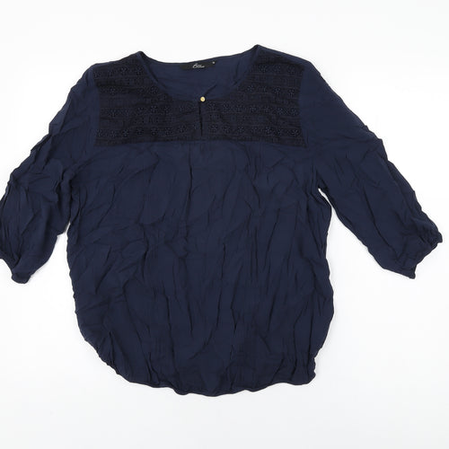 BM Collection Womens Blue Viscose Basic T-Shirt Size 16 Round Neck