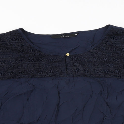 BM Collection Womens Blue Viscose Basic T-Shirt Size 16 Round Neck